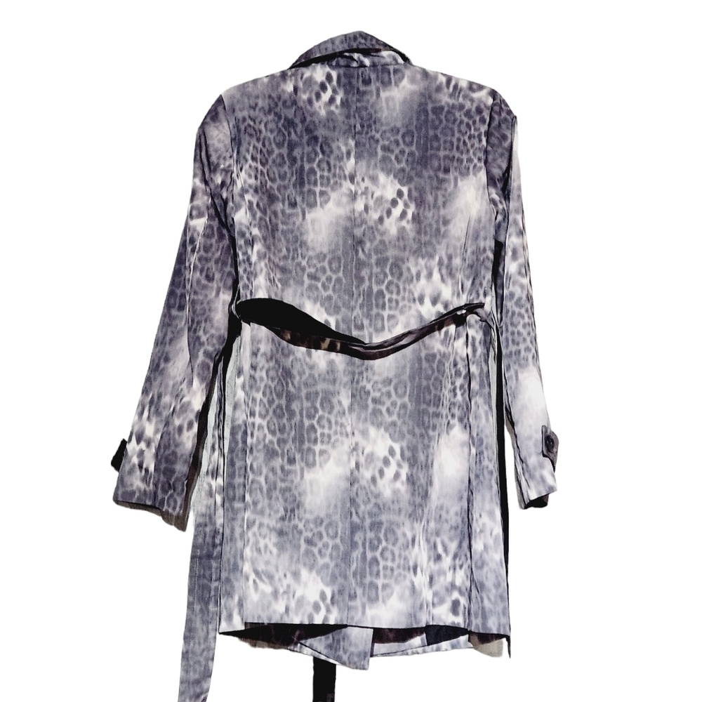 𝅺GRAY Animal Print Belted DbL Breasted Trench Coat Size: S - Picture 7 of 14